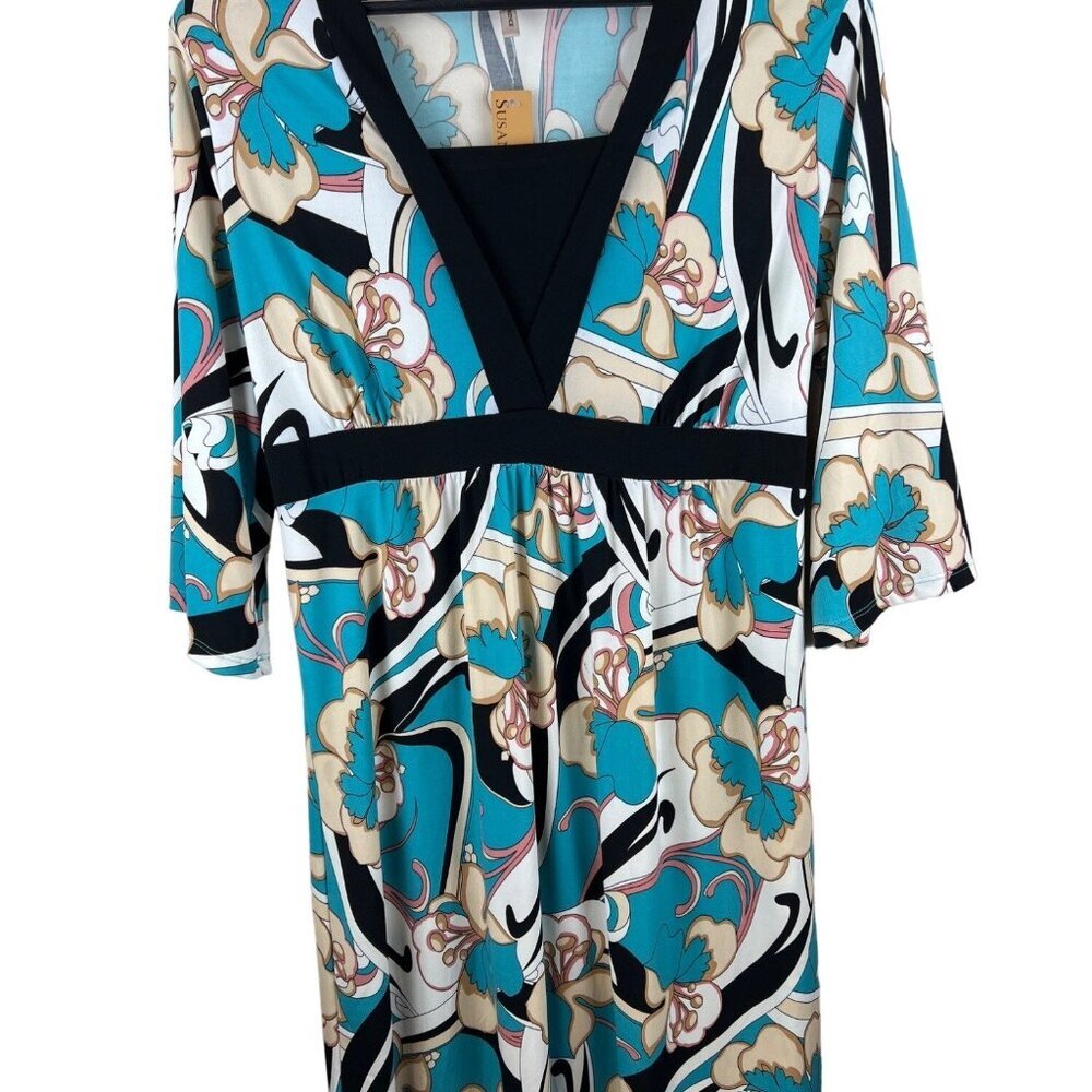 Susan Lawrence Women's Dress Blue Floral V-Neck 1/2 Sleeve Plus Size 2X NEW